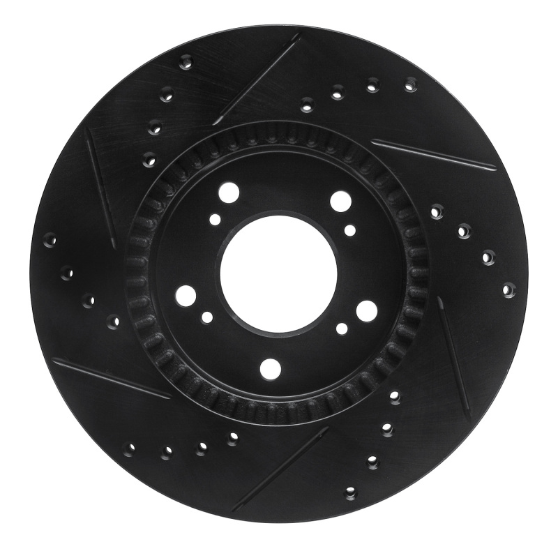 Acura Integra Brake Rotor (1) - Front Right - R1 Concepts - Drilled & Slotted - Black - `91-`01